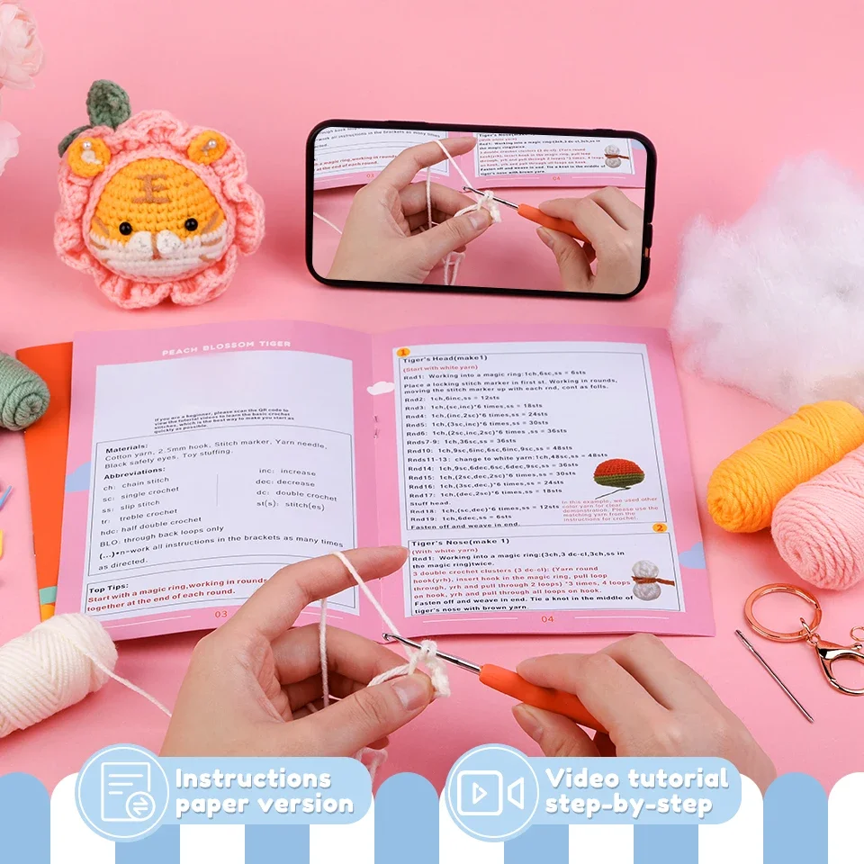 Cute Animals Knitting Crochet Hook for Beginners with Step-By-Step Instructions Non-Finished Material Package