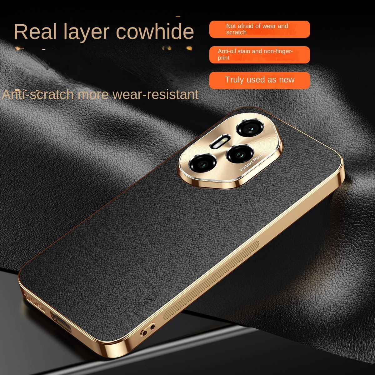Premium Vegan Leather Shockproof Phone Case with Alloy Lens Frame