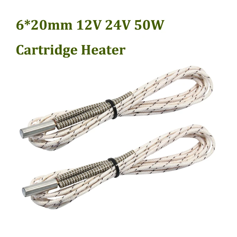 

2pcs Upgrade 12V 24V 50W Cartridge Heater 6*20mm Heating Rod Tube For V6 J-Head Extruder 3D Printer Parts 1M 2M Cartridge Tube