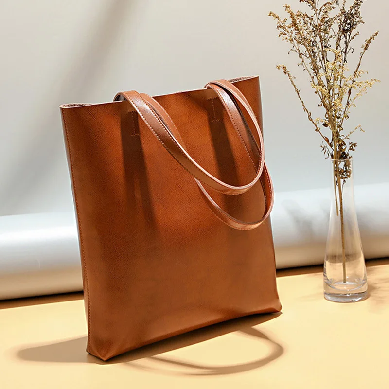 Large Capacity Female Split Leather Tote Bags Oil Wax Cowhide Lady Shopping Handbag Women Classic Solid Color Shoulder Bag New