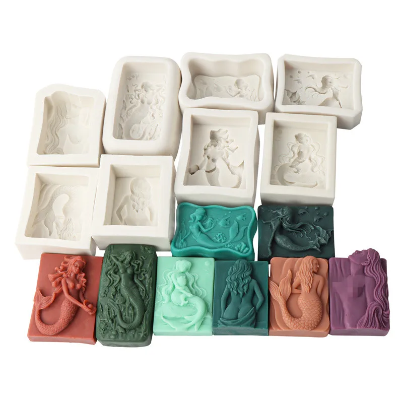Silicone Mold Soap Molds 3D Mermaid Silicone Soap Mold DIY Ocean Goddess Candle Resin Making Geometry Square Chocolate Mold Home Decor Crafts Gifts