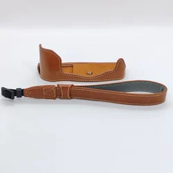 Premium PU Leather Half Case Cover for Camera Body Protection (Brown2 with strap)