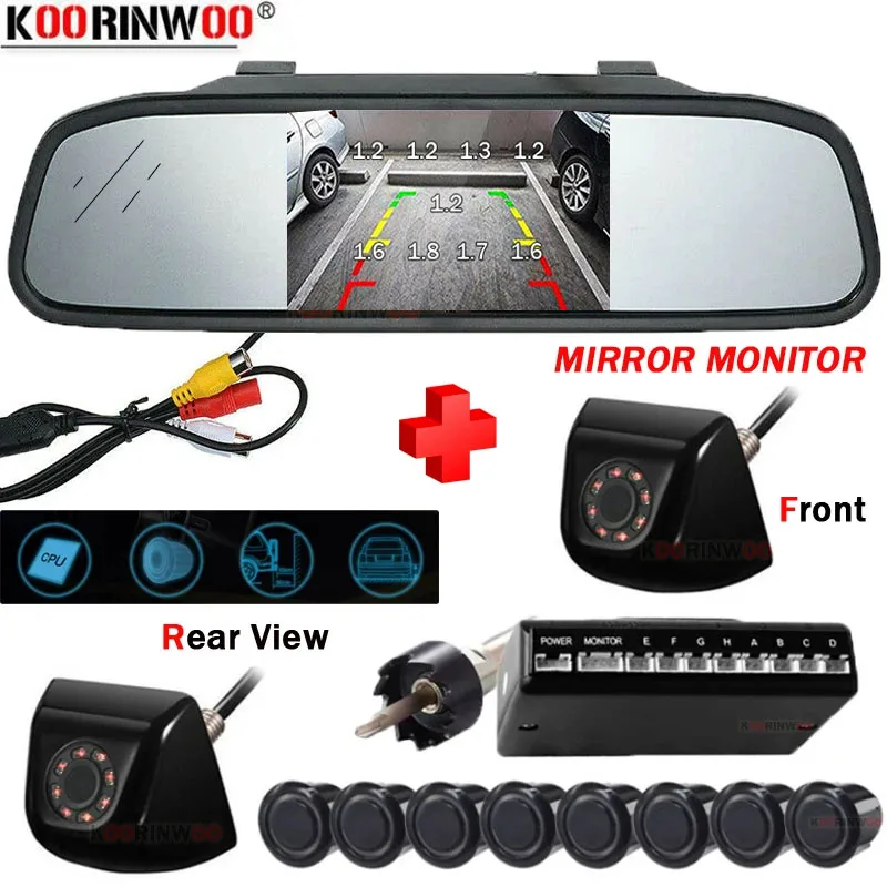 

Koorinwoo Visible Dual Core Car Video Parking System With 8 Sensors 2 Camera Rear Front CCD Colorful LCD Display Monitor Reverse