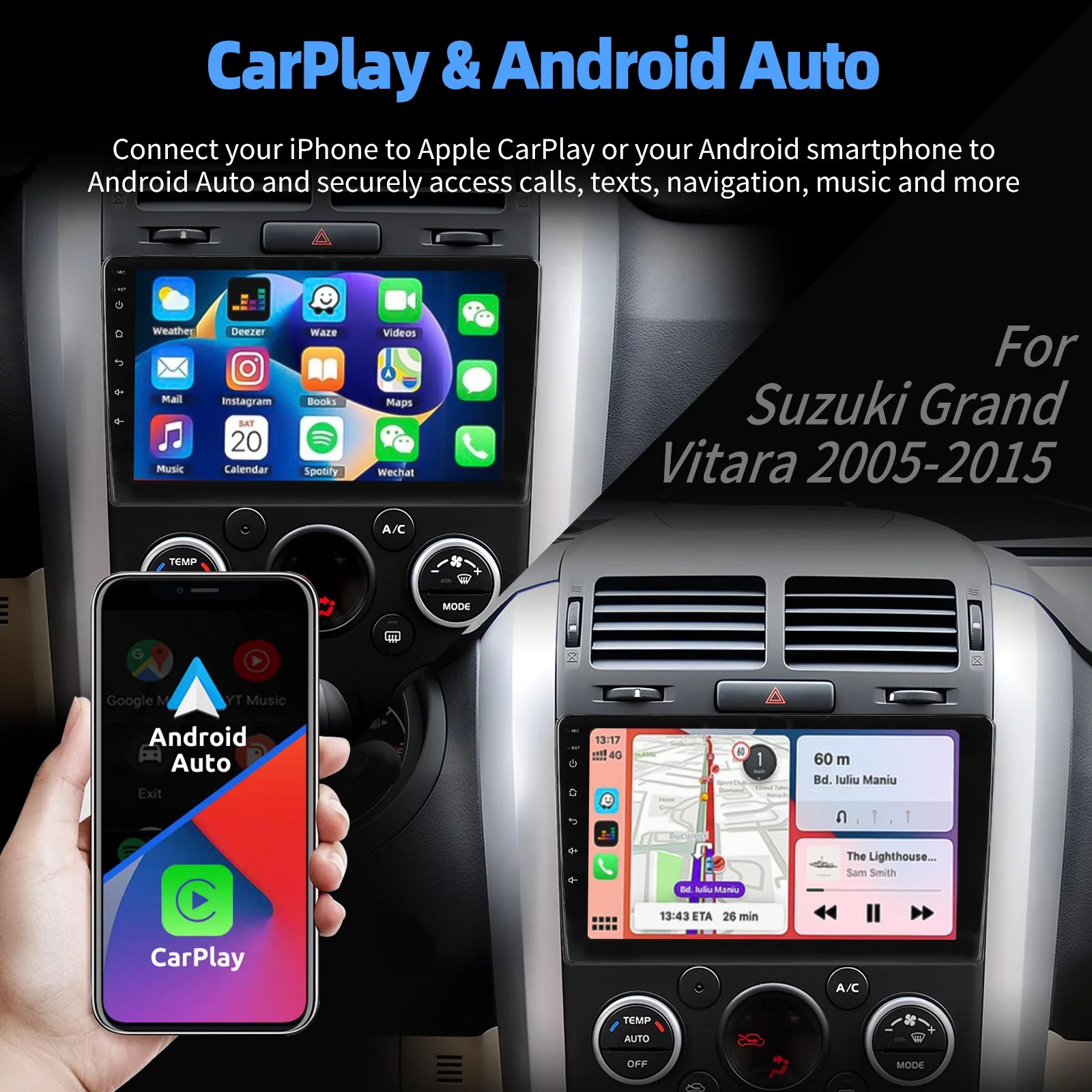 ESSGOO Android 15 Autoradio 9" IPS Wireless CarPlay Android Auto für Suzuki Grand Vitara 2005-2015 GPS Navigation KI Stimme ChatGPT WIFI Lenkradsteuerung Bluetooth FM RDS Mirror Link Touchscreen – Detail 12