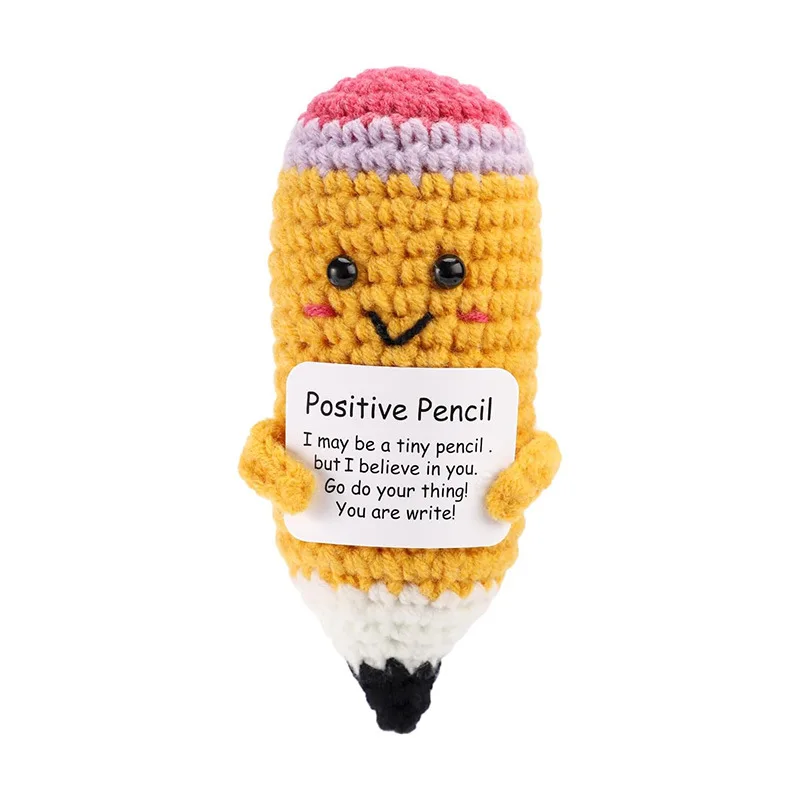 Crochet Yarn Crochet Kit Crochet Hooks Knitting Supplies Crochet Needles Knitting Craft Supplies Knitting Loom Handmade Knitted Positive Energy Pencil Doll With Card Desktop Ornament Funny Wool Crochet Emotional Support Pencil Doll Gifts
