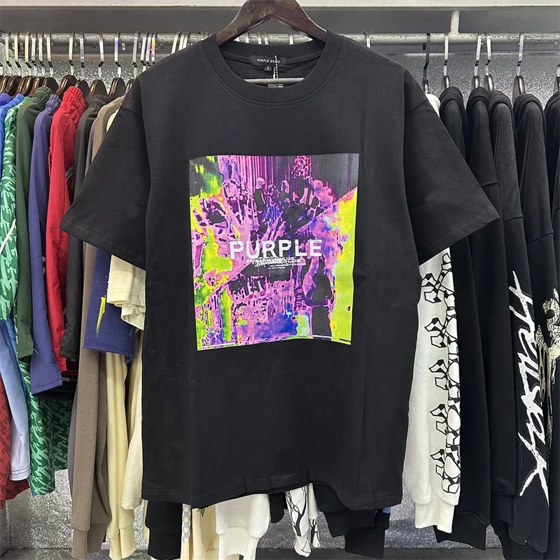 

NEW Purple Graffiti Printing Pure Cotton High Quality Round Neck Casual Short Sleeve T-shirt Couple