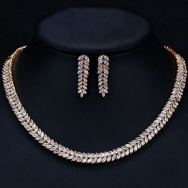 

CWWZircons African CZ Stone Gold Wedding Bridal Necklace Earrings Jewelry Sets