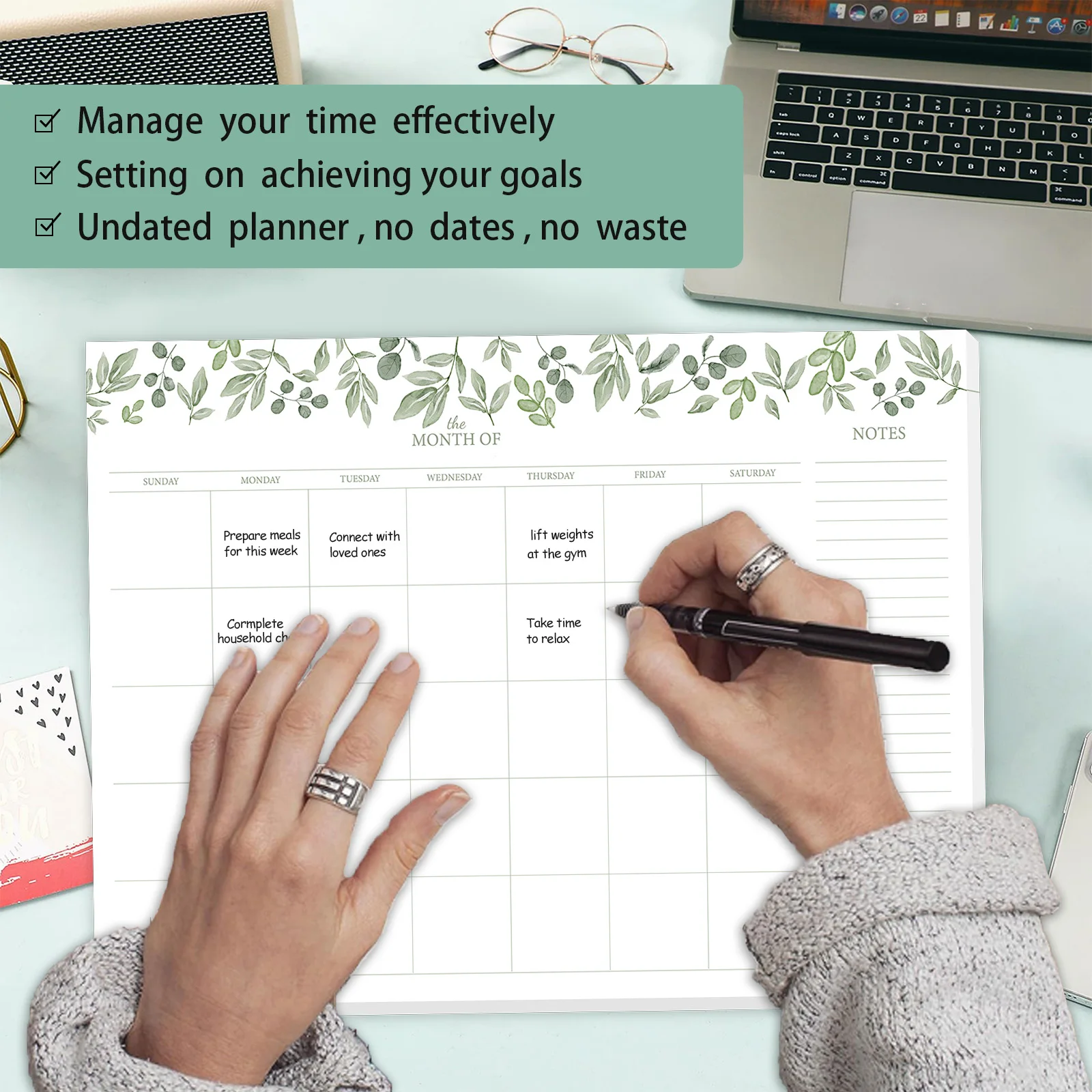 Undated notepad A4 monthly weekly daily planner notes school office household supplies 24 sheets