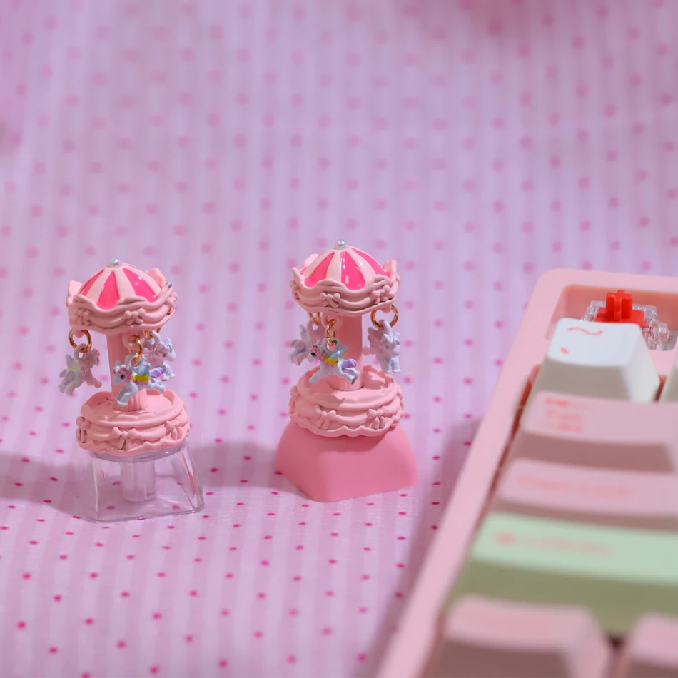 1pc 개인화 된 투명 크리 에이 티브 핑크 캐러셀 키 캡 크로스 축 기계식 키보..