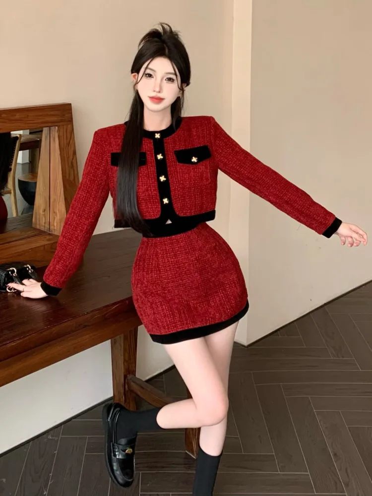

2023 Autumn winter clothing new in matching sets Two Piece Set For Women Jacket Coat + Short skirt 2 Piece Sets Women Outfit