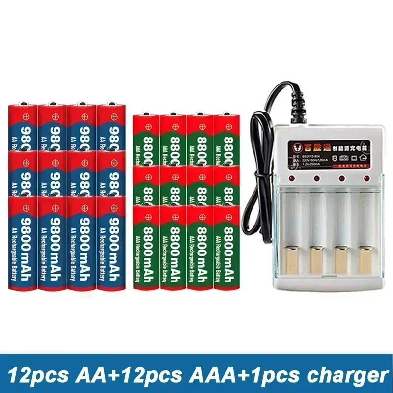 Rechargeable Battery Battery Charger AA battery rechargeable battery 1.5V AA9800MAH+AAAA8800MAH+charger Hair Clipper MP3