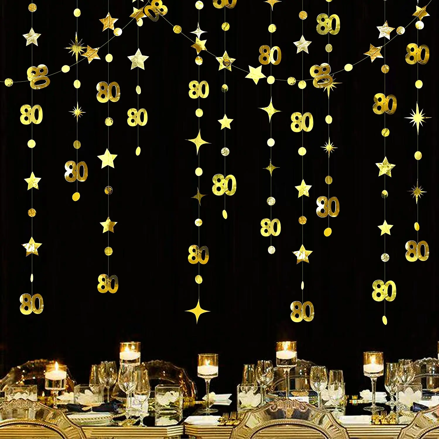 13Ft Gold Number 75th Circle Star 65 Happy Birthday 40 50 Garland Banner Decor 75 Year Old Birthday Anniversary Hanging Streamer