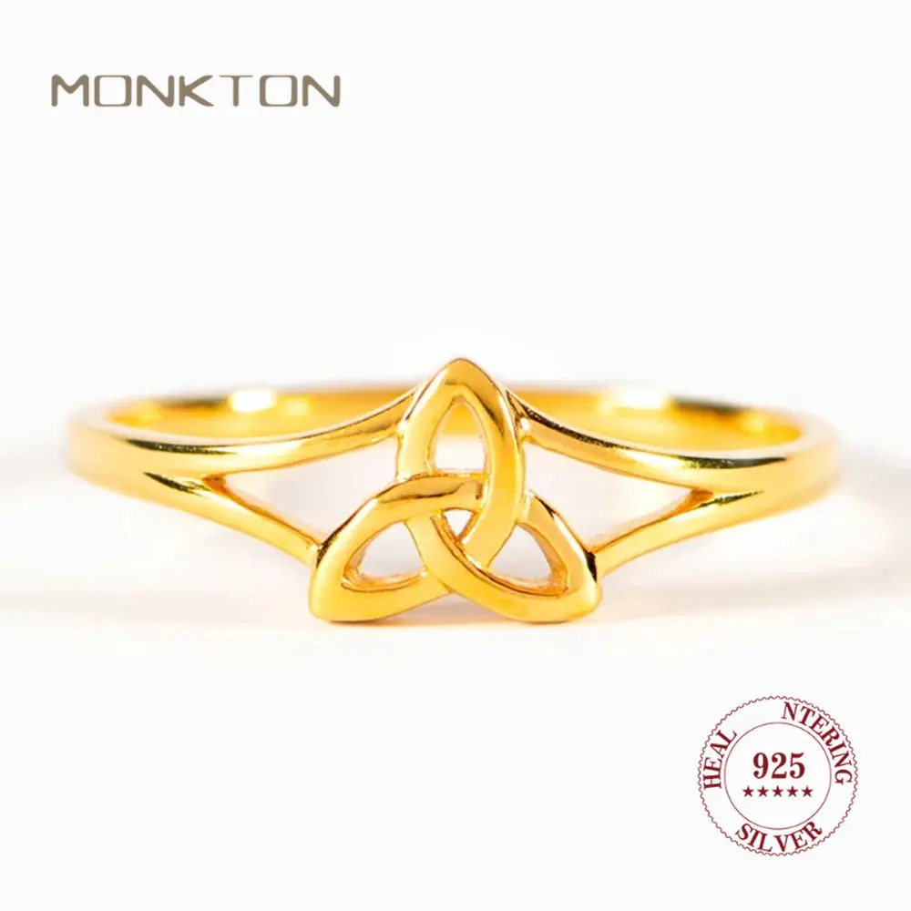 

Monkton S925 Sterling Silver Triangle Flower Rings for Women Golden Knot Ring Wedding Band for Women Fashion Jewelry кольцо