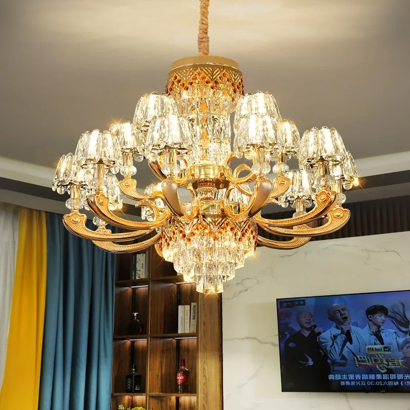 

Light Luxury Zinc Alloy Crystal Chandelier Postmodern Master Bedroom Light European Atmosphere Living Dining Room Pendant Lamp