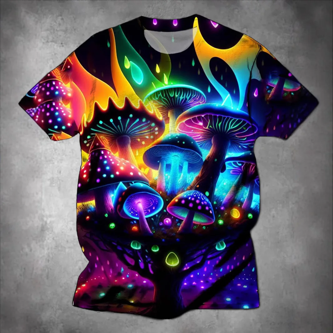 Mens Colorful Mushroom 3D Print Short Sleeve T Shirt