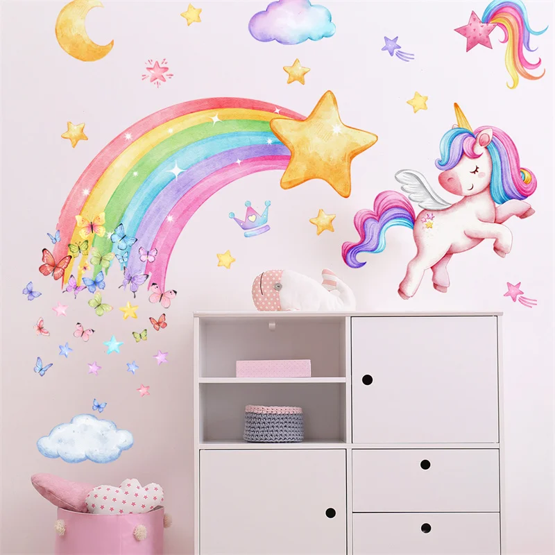 Unicorn Wall Stickers for Children Girl Wall Stickers Kids Room Pony for Baby Bedroom Rainbow Unicorn Wallpaper wall stickers