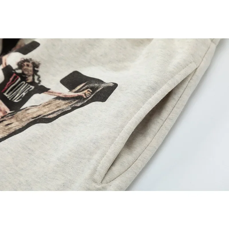 New casual and comfortable Saint distressed printed cropped shorts with fashion label loose gray for men and women