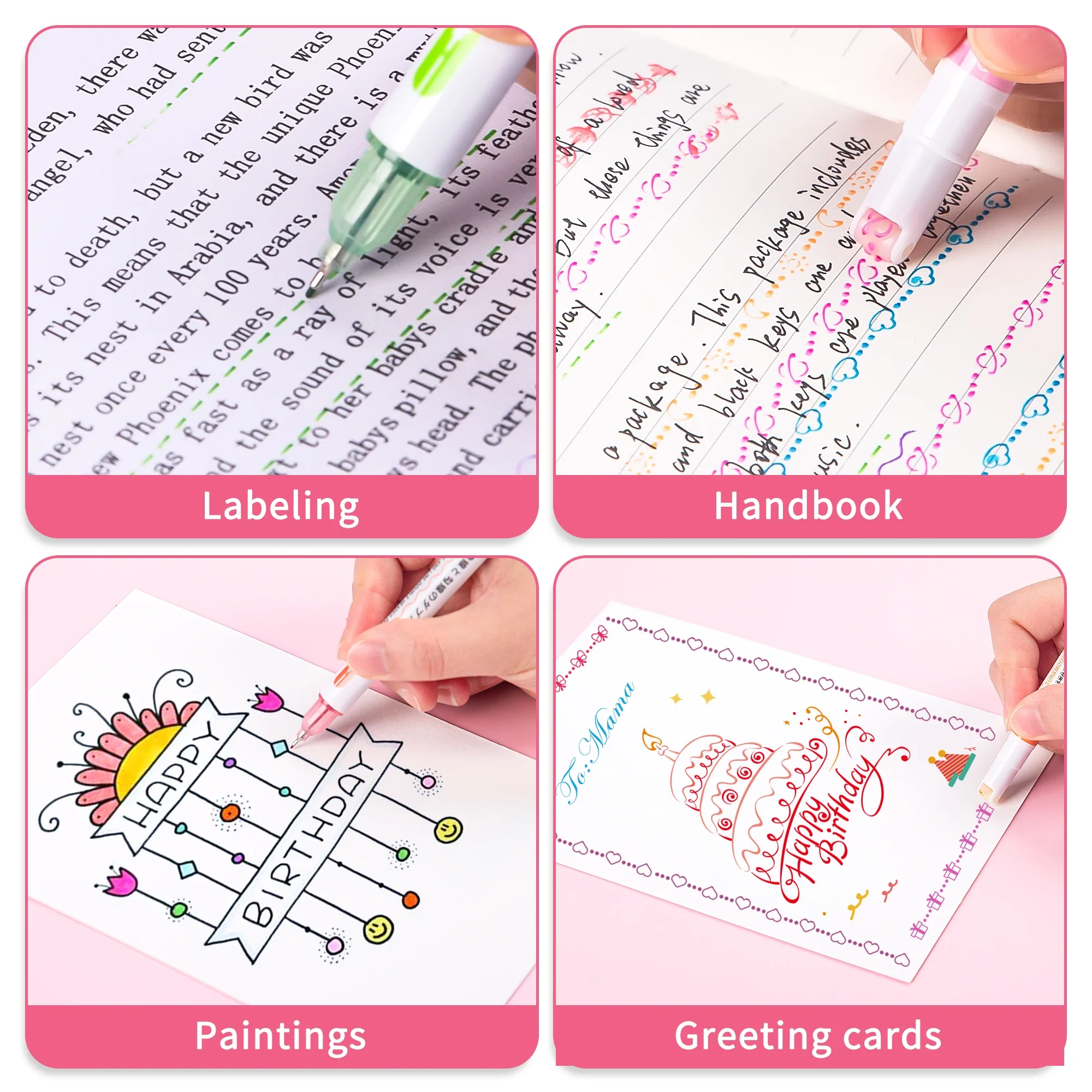 Highlighter Marker Highlighter Pen Marker Pen 3/6/8pcs Kawaii Flowers Line Shaped Highlighter Pens Roller Tip Curve Marker Pens Graffiti Pen Stationery School Office Supplies