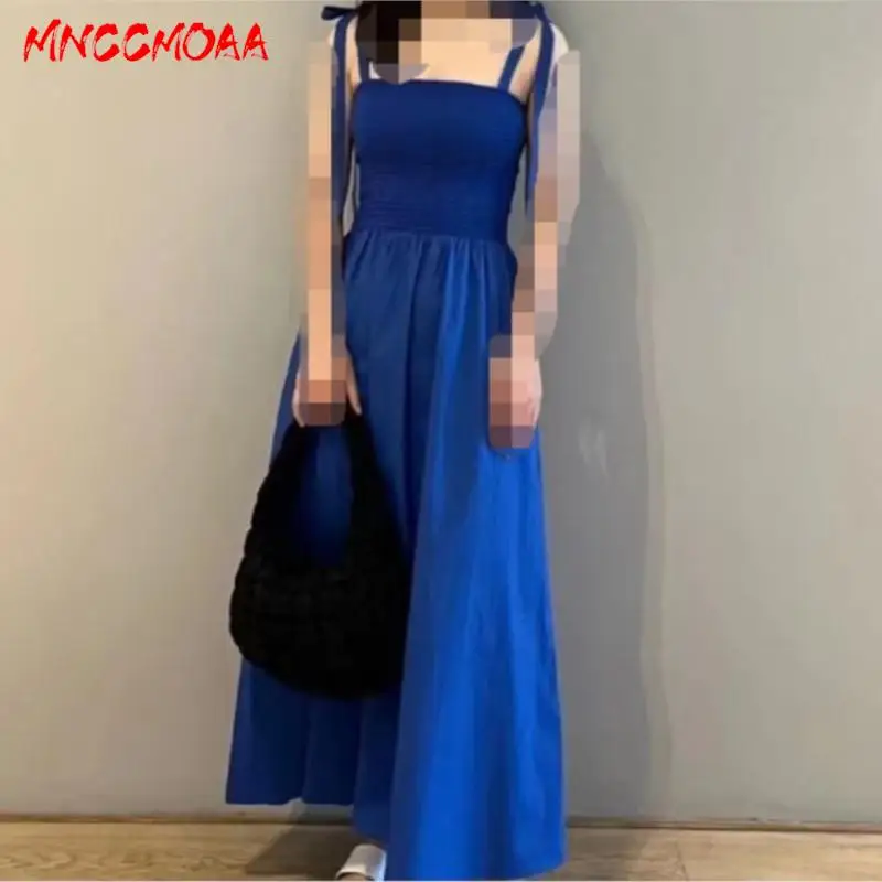 MNCCMOAA-Sleeveless Elastic Sling Dress for Women, Monochromatic Pullover, Casual Party Dresses, Ladies Fashion, Summer, 2024