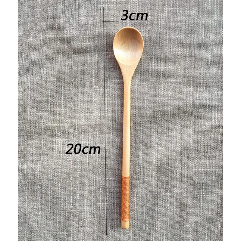 5pcs Japanese-Style Long Handle Wooden Spoon Tea Dessert Spoons for Eating Mixing Stirring Cooking Tableware Kitchen Supplies