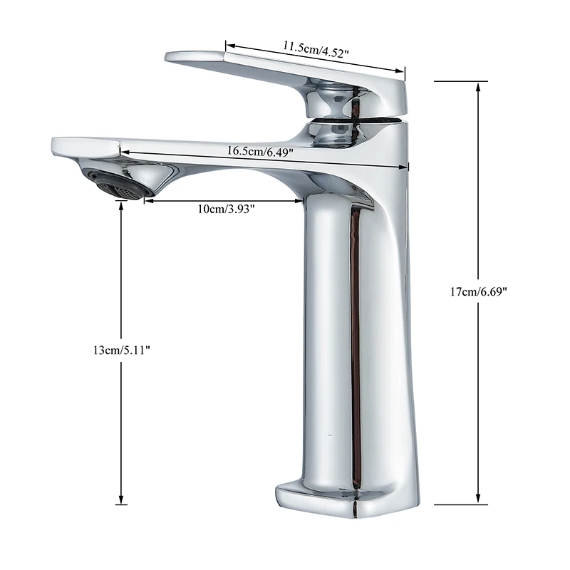 Faucet spout and handle close-up in gun grey finish