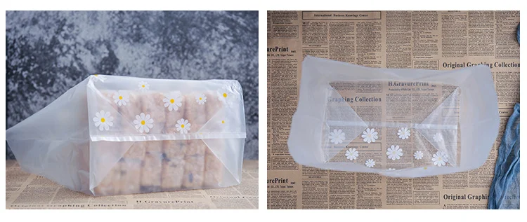 Description Picture 3 of item25-50pcs Little Daisy Plastic Gift Bag Clear Storage Shopping Bag With Christmas Wedding Party Favor Bag Candy Cake Wrapping Bag
