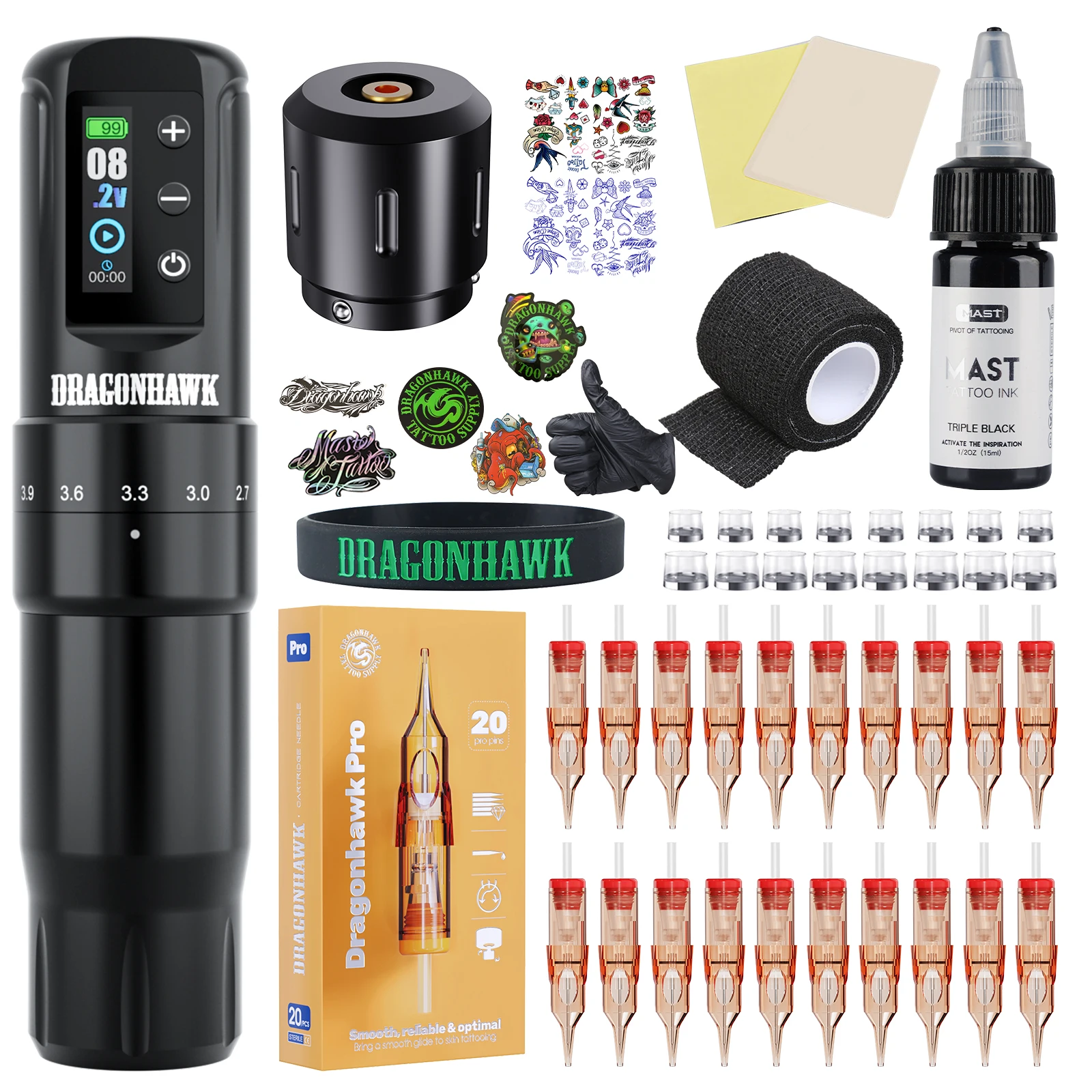 Dragonhawk Guns Full Kit Wireless Tattoo Machine Complete