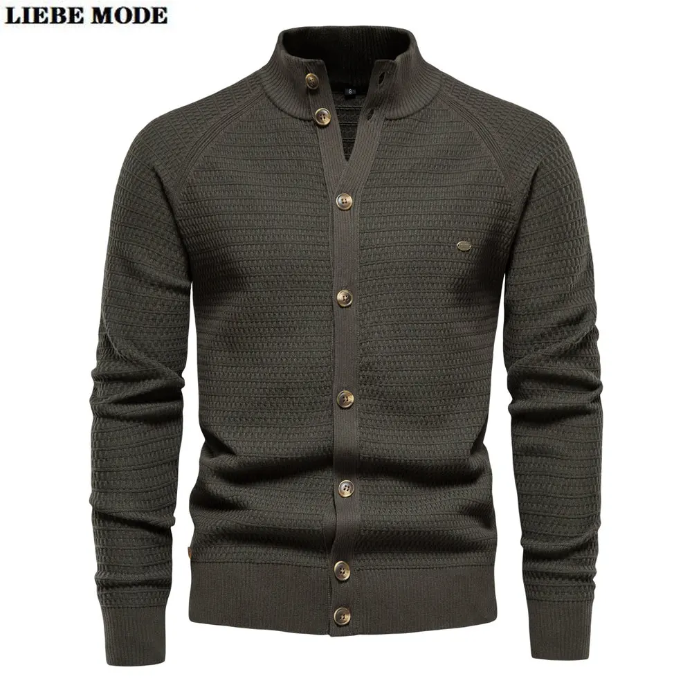 

Knitted Mens Cardigan Cotton High Quality Button Mock Neck Sweater for Men New Winter Business Casual Designer Cardigans Coat