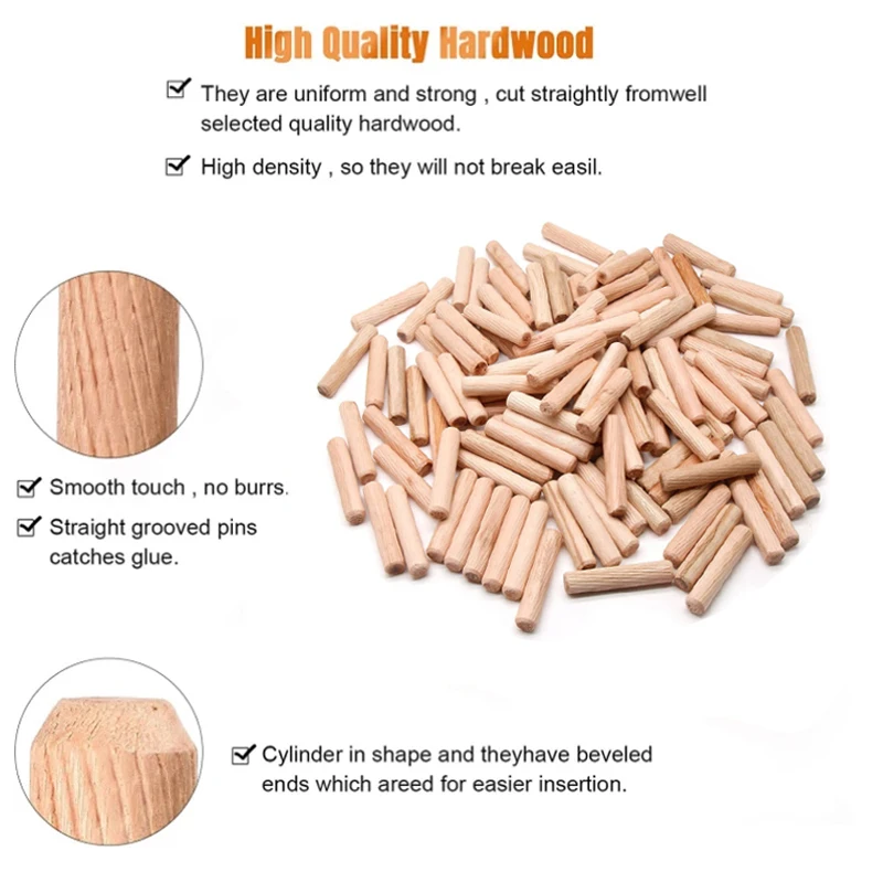 Durchmesser 4–12 mm, 50 Stück, Holzdübelstifte, geriffelte Stifte mit abgeschrägten Enden, konische Stifte, einfach zu einsetzen für Holzbearbeitungs-DIY-Projekte – Detail 4