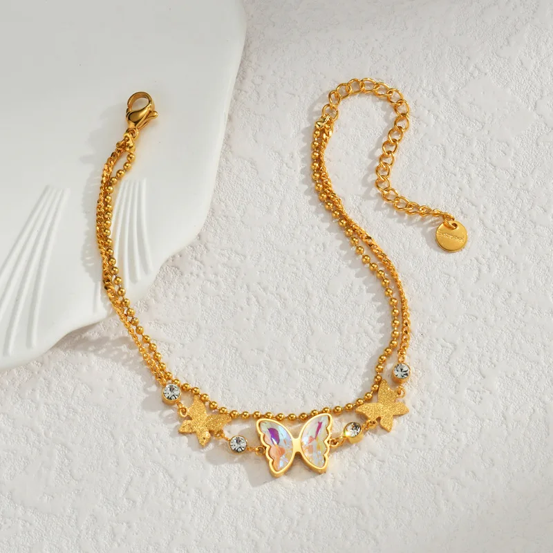 

Butterfly Bracelets for Women2024 Girls Stainless Steel Zicron Colorful Gold Link Chain Waterproof Luxury Designer Party Jewelry