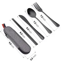 Travel Utensils Set With Storage Bag Portable Stainless Steel Reusable Outdoor Cutlery Fork Spoon Set For Camping Picnic Lunch 6
