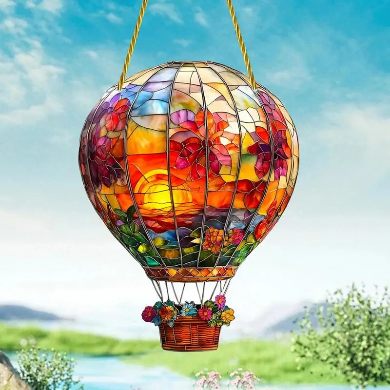 Hot Air Balloon Sun Catcher 2D Acrylic Wall Mount Multicolored Decor Indoor Window Decoration Art Ornament For Home Car Interior