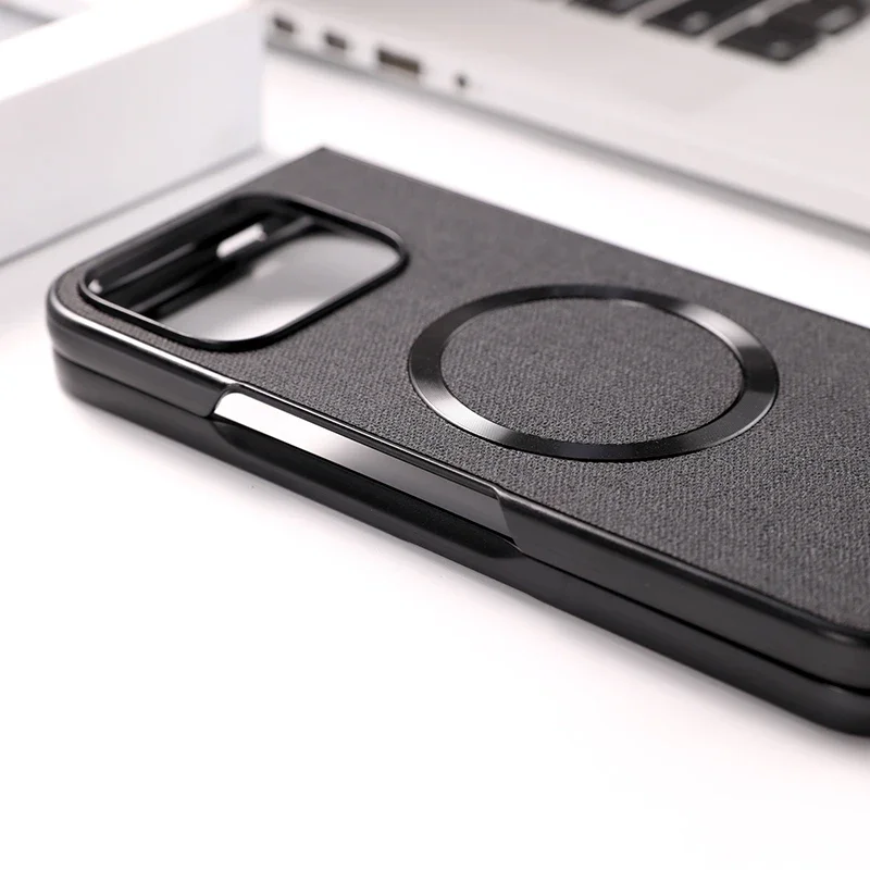 Magnetic Folding Fabric Phone Case with Wireless Charging Compatibility