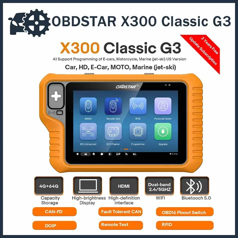 

100% Original OBDSTAR X300 Classic G3 Key Programmer with Built-in CAN FD DoIP Support Car/ HD/ E-Car/ Motorcycles/ Jet Ski