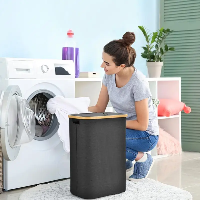 Laundry Hamper With Lid Dirty Clothes Basket For Laundry 55L Large Laundry Hamper With Handle And Lid Foldable Clothes Basket 3