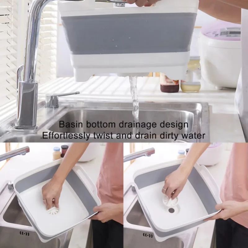 Square Fruit Vegetable Washing Washbasin Folding Sink Telescopic Drain Basket Portable Basins for Travel Outdoor Kitchen Product
