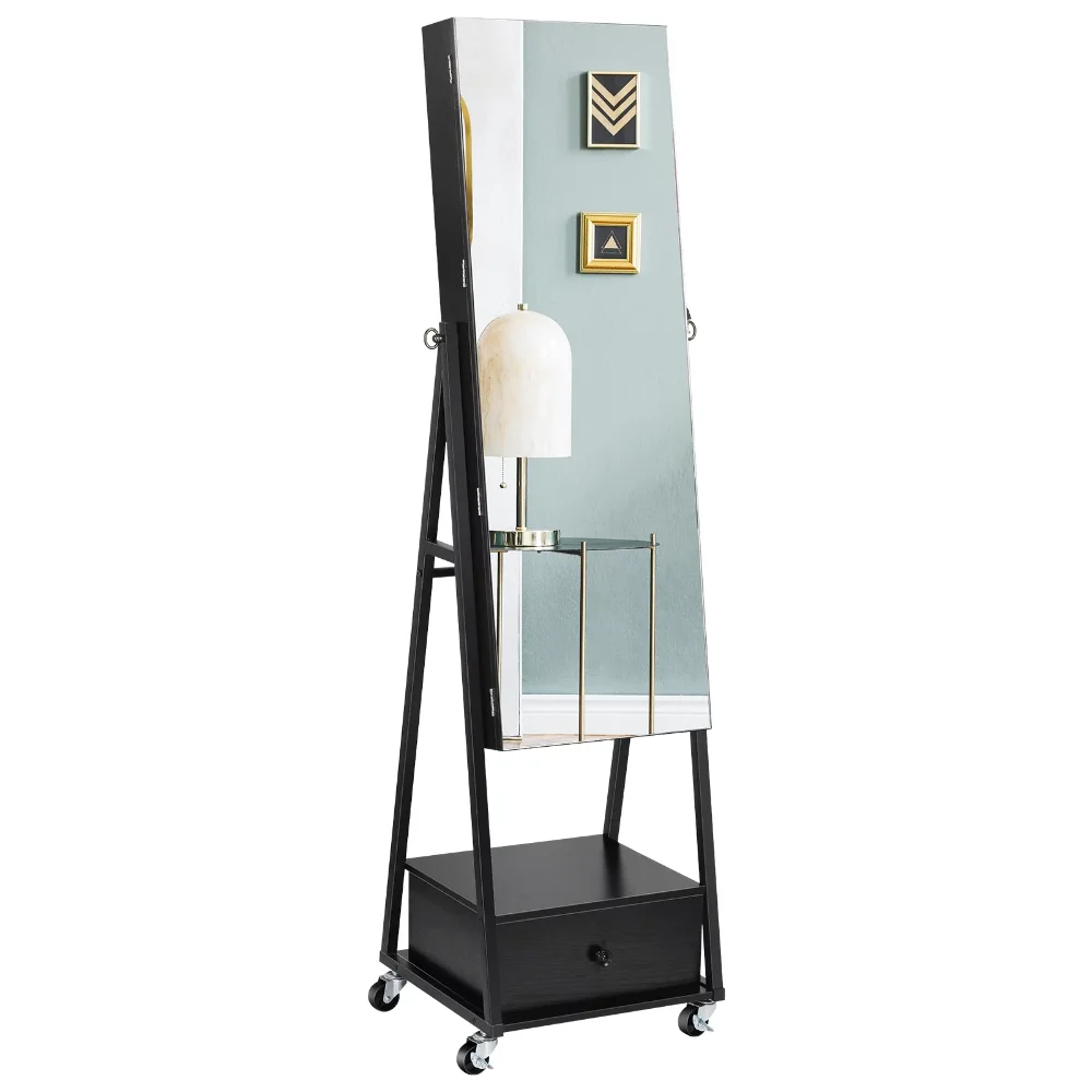

NEW Bedroom Furniture Oumilen Jewelry Armoire on Casters with Wood Chest Drawer in Black