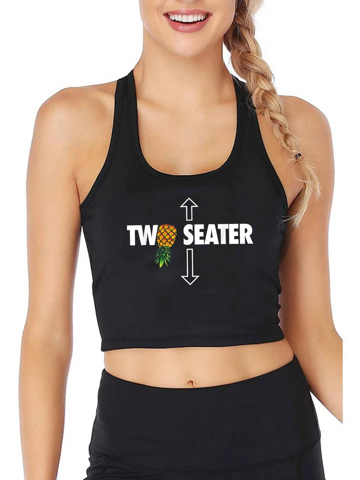 

Two Seater Design Sexy Slim Fit Crop Top Swinger Funny Upside Down Pineapple Graphics Tank Tops Hotwife Naughty Camisole