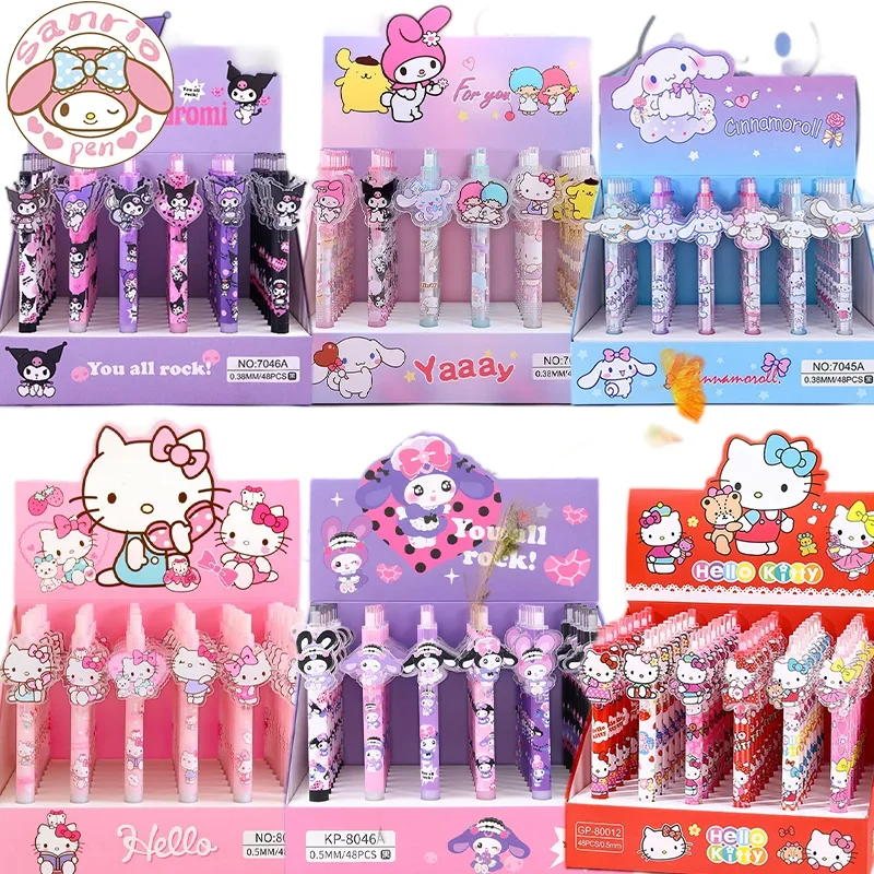 

Sanrio 48pcs Gel Pen Cute Cartoon Kuromi Cinnamoroll Hello Kitty Students Learn Stationery 0.5mm Black Press Write Ball Pen Gift