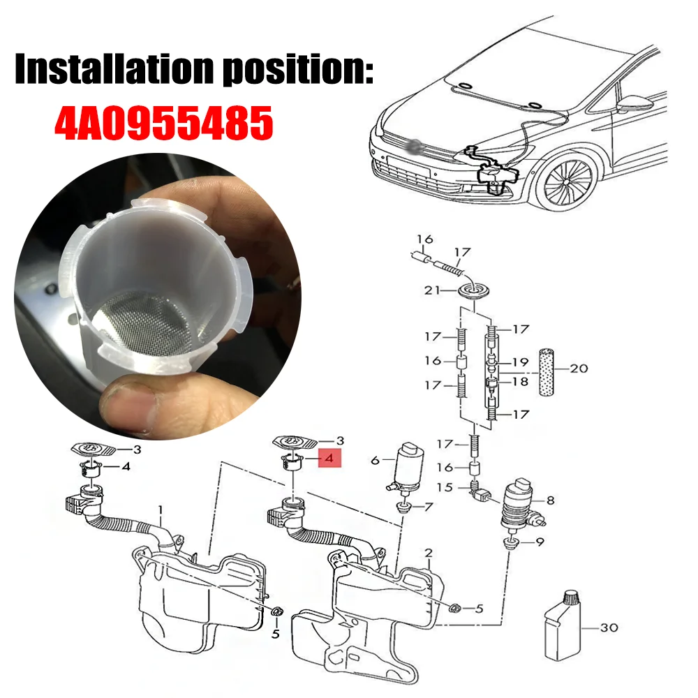 98-04 Audi A6 C5 Windshield Wiper Fluid Reservoir Tank 4B0955453K