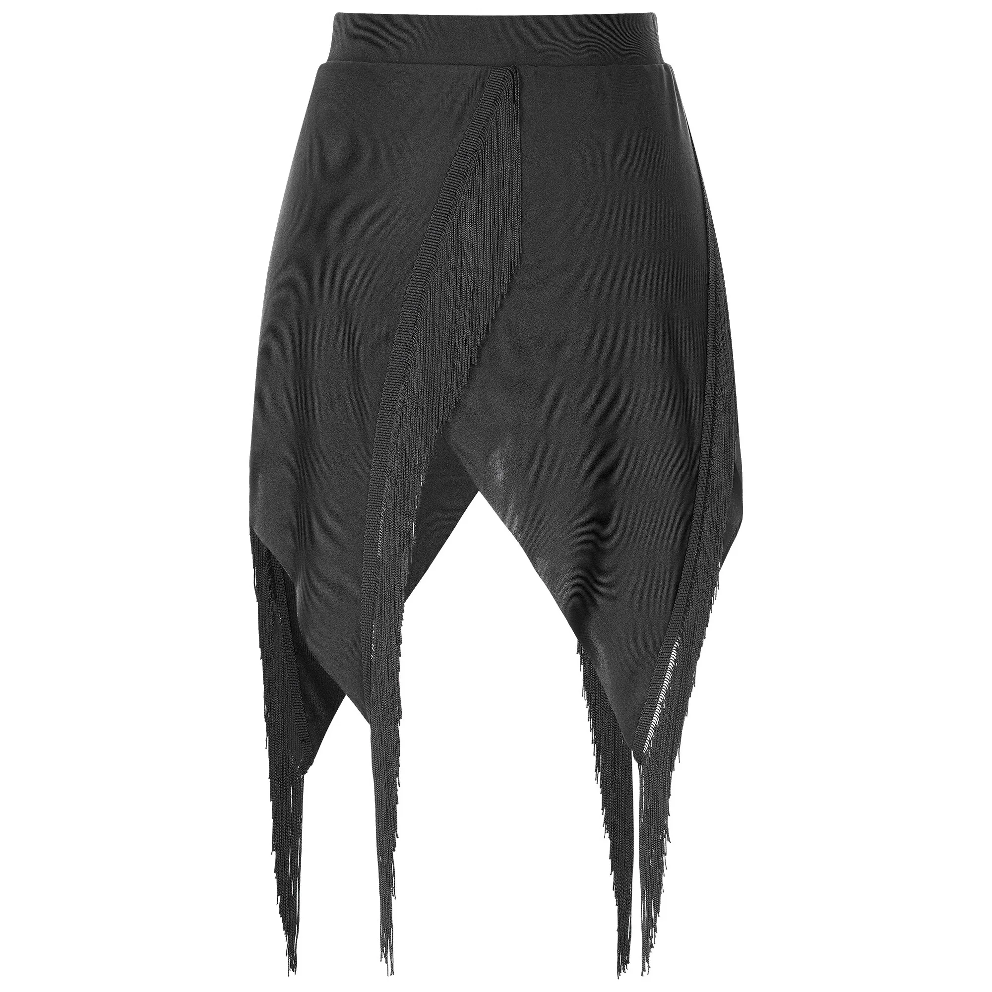 Womens Fringed Latin Dance Skirt Lady Solid Color Split Tassels Skirts Cha-cha Samba Tango Jazz Dance Stage Performance Costume