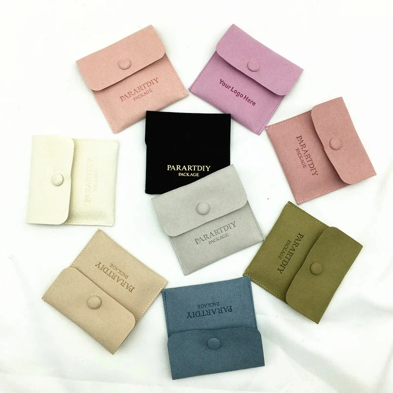50 맞춤형 로고 크기 마이크로 화이버 쥬얼리 선물 주머니 벨벳 스냅 버튼 링 귀걸이 포장 주최자 결혼식 호의 가방