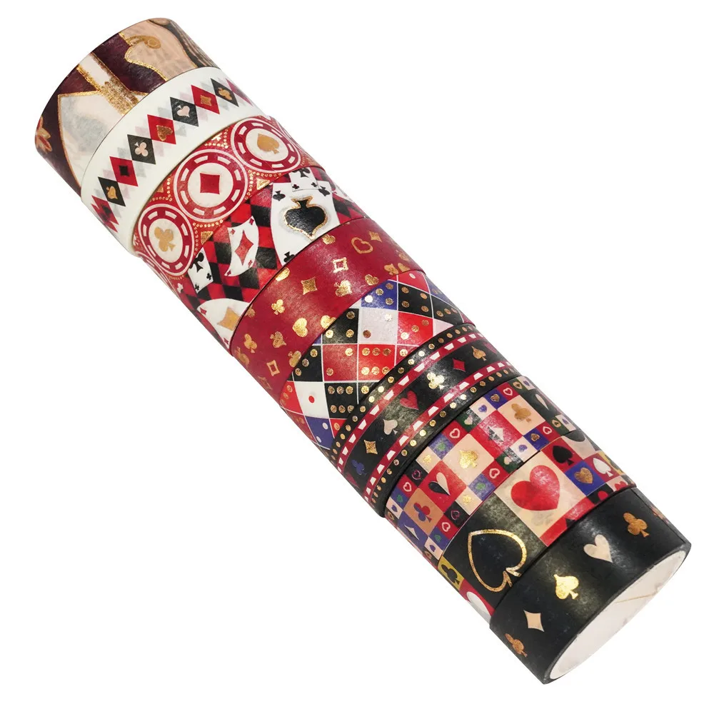 10pcs Poker Card Washi Tapes Set Red Heart Diamond 15mm Adhesive Paper Masking Tapes Diary Decoration Stickers F7318