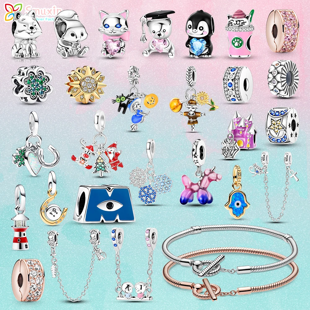 

Smuxin 925 Sterling Silver Beads Witch Christmas Pumpkin Unicorn Four Leaf Clover Dangle Charms fit Original Pandora Bracelets