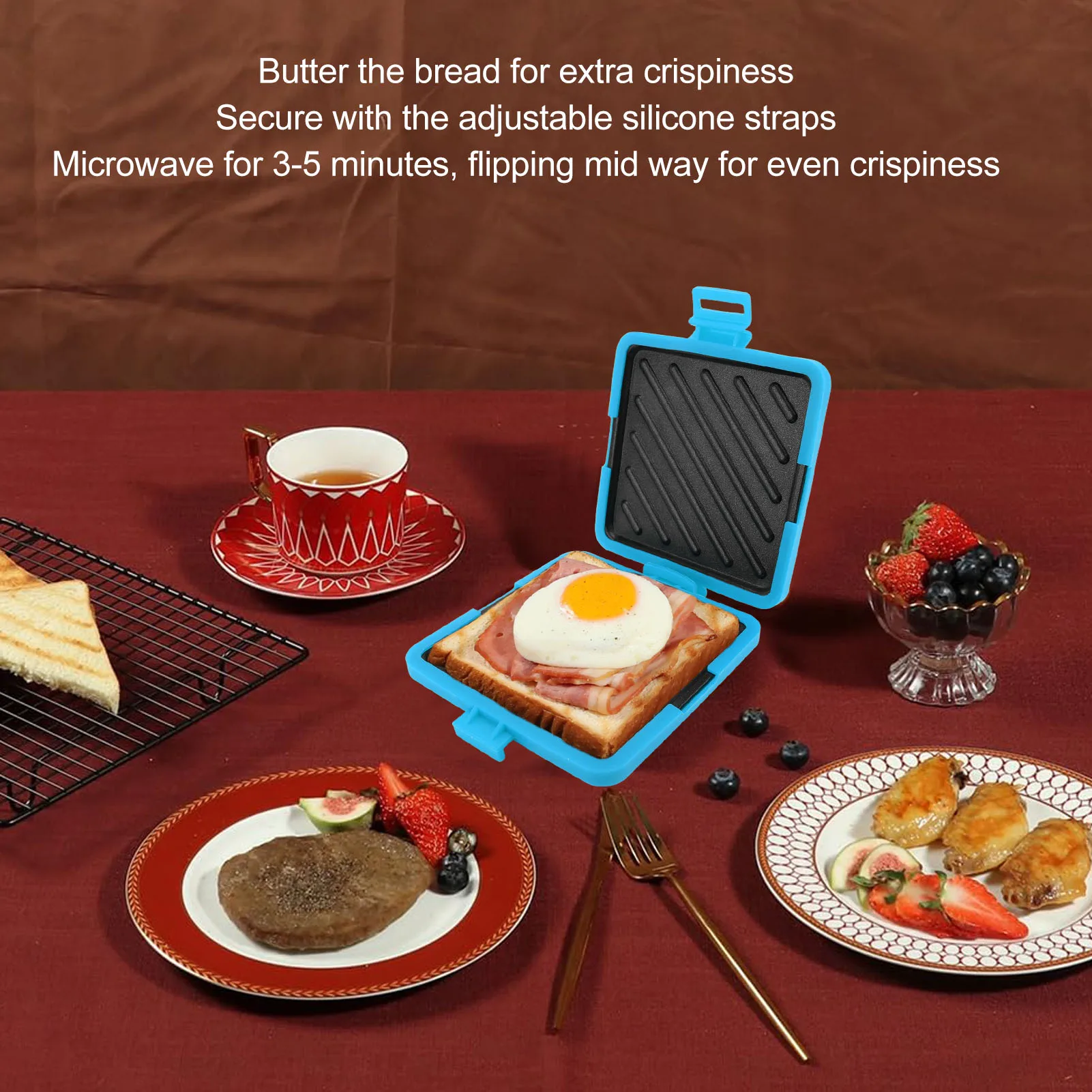 Microwave Sandwich Maker Even Cooking Microwave Toastie Sandwich Maker Dishwasher  with Adjustable Silicone Straps for Home 2