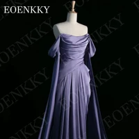 EOENKKY Evening Dress Off Shoulder Prom Purple Elegant A Line Satin Pleats Formal Party Dresses with Shawl Sleeves Customized - Image 6