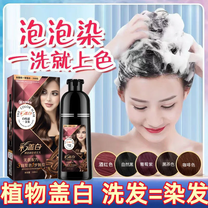 

500ml Hair Dye Shampoo Natural Plant Hair Dye Covering Gray Hair Shampoo Permanent No Side Effects Quick Color Hair Cream