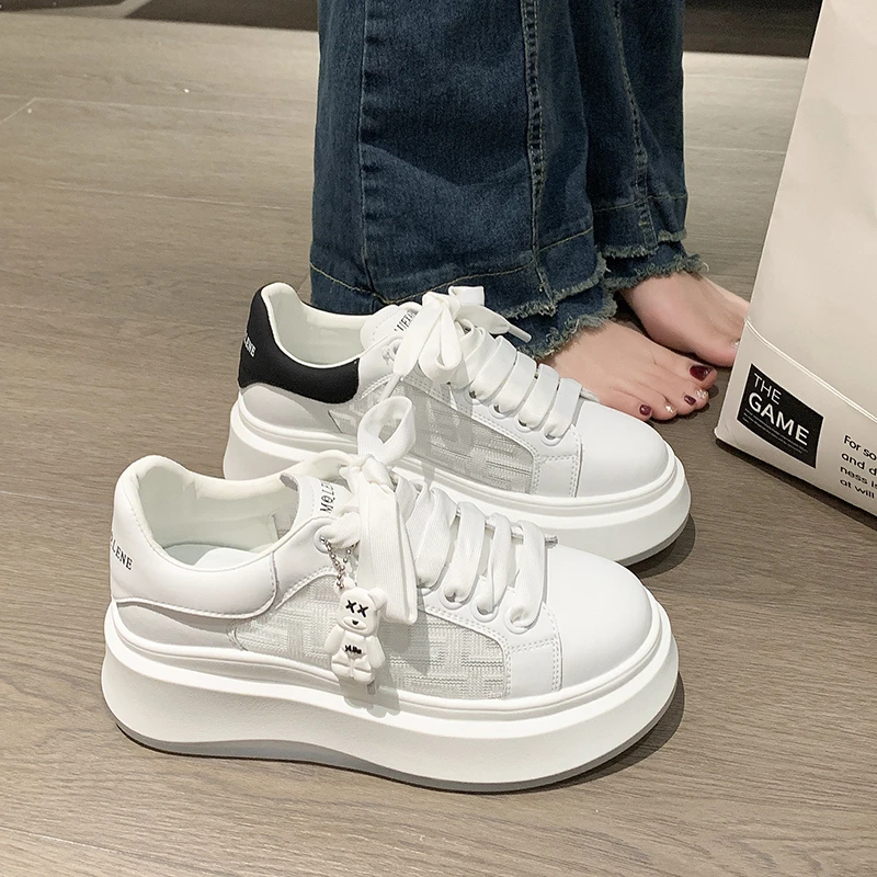 

Small White Shoes Casual Female Sneakers Clogs Platform All-Match Round Toe Cross New Retro Creepers Summer Solid Basic Leisure
