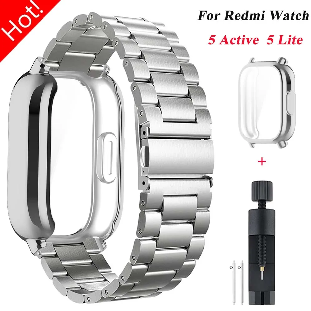 Luxury Metal Strap with TPU Soft Case for Premium Smartwatches - Stainless Steel Watchband Correa