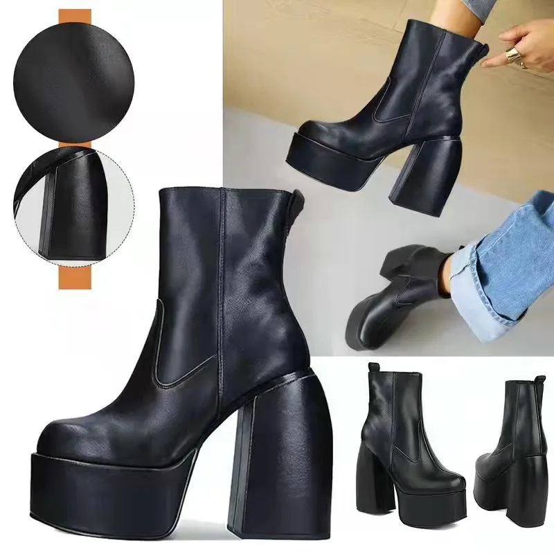 Women High Heel Platform Boots Street Punk Style Female Over The Knee High Boots Autumn Winter High Quality Elastic Warm Shoes